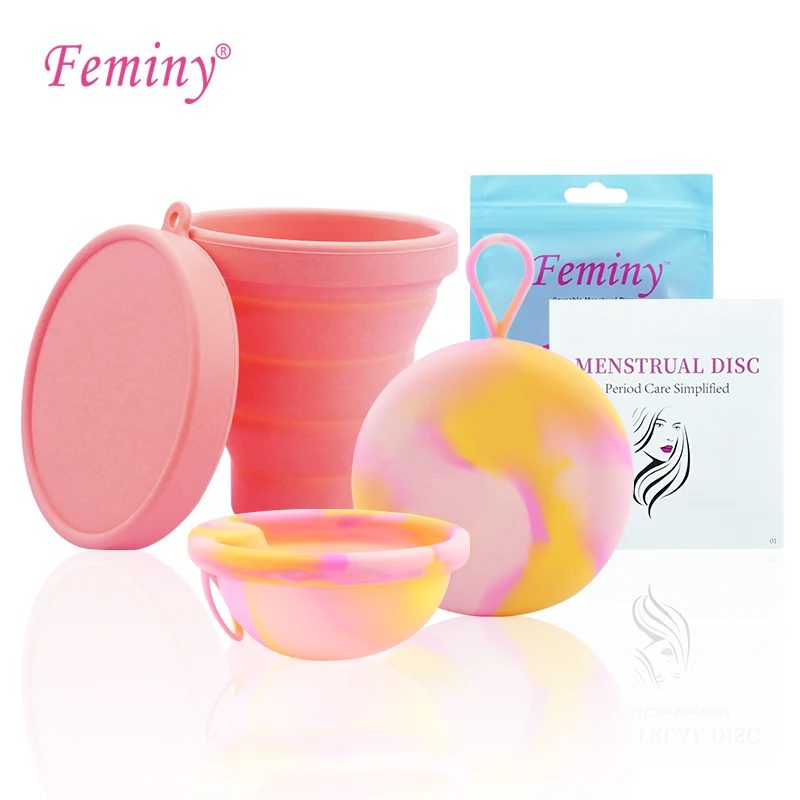 

Медицинский силиконовый менструальный диск, женские многоразовые диски для менструации с кольцом, чашка для ежемесячного цикла, складной чехол для стерилизатора
