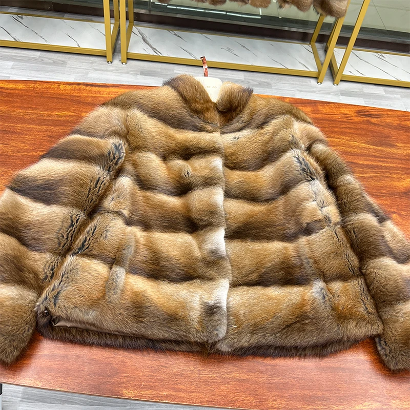 2025 New Winter Real Natural Muskrat Fur Women Coats Stand-up Collar Fur Jackets Thick Warm Luxury Female Outerwear Fur Clothing