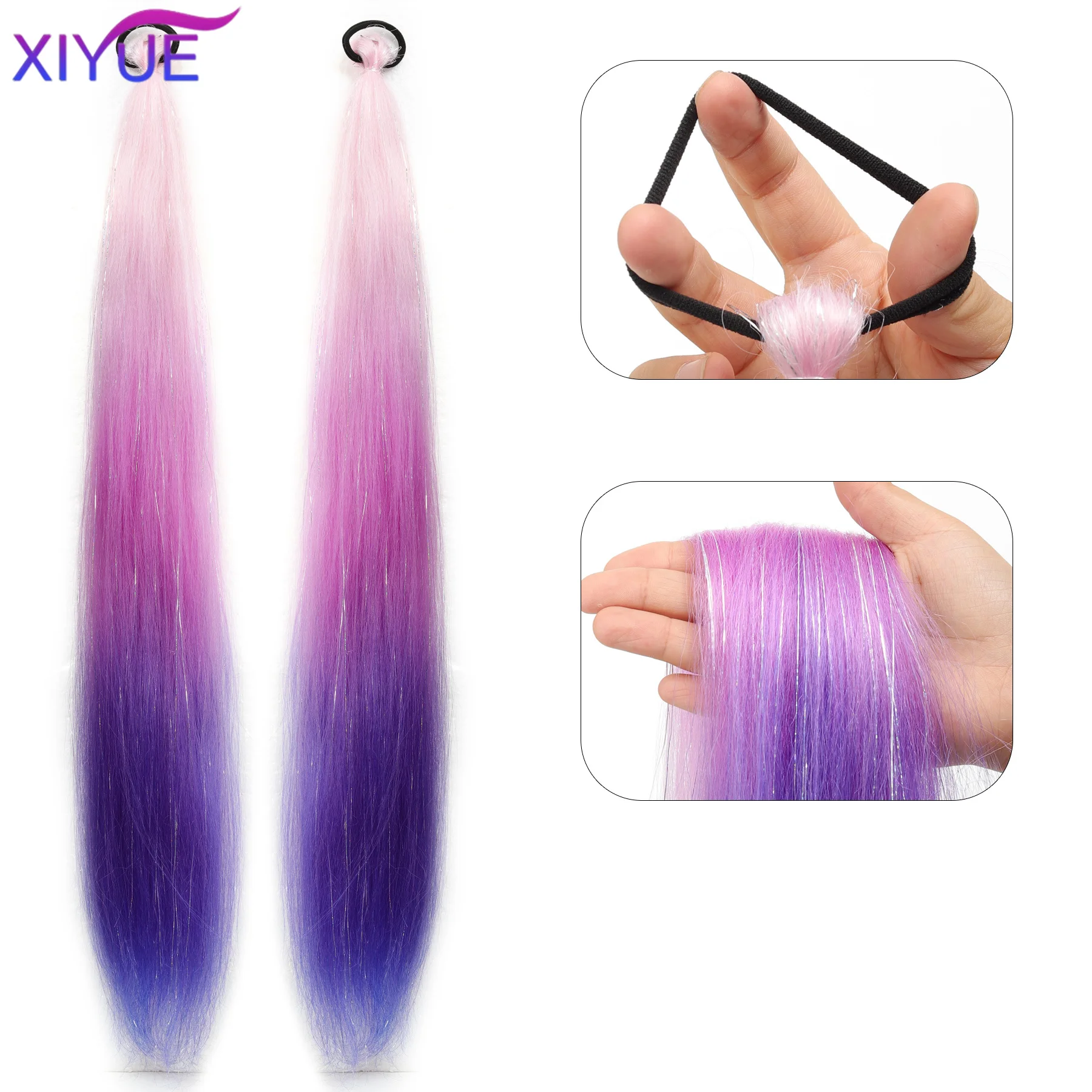 Extensão de rabo de cavalo colorido sintético, longo, reto, faça você mesmo, trançado, rabo de cavalo, peruca com faixa de borracha, acessórios para cabelo feminino