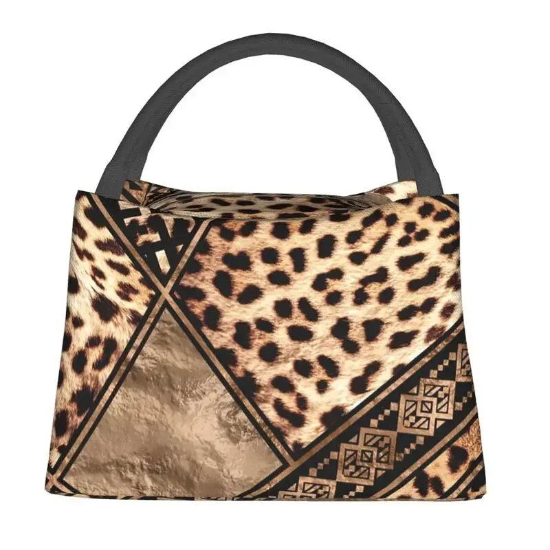 Custom Cheetah Fur With Ethnic Ornaments Printing Lunch Bags Women Cooler Thermal Insulated Lunch Box for Work Pinic or Travel