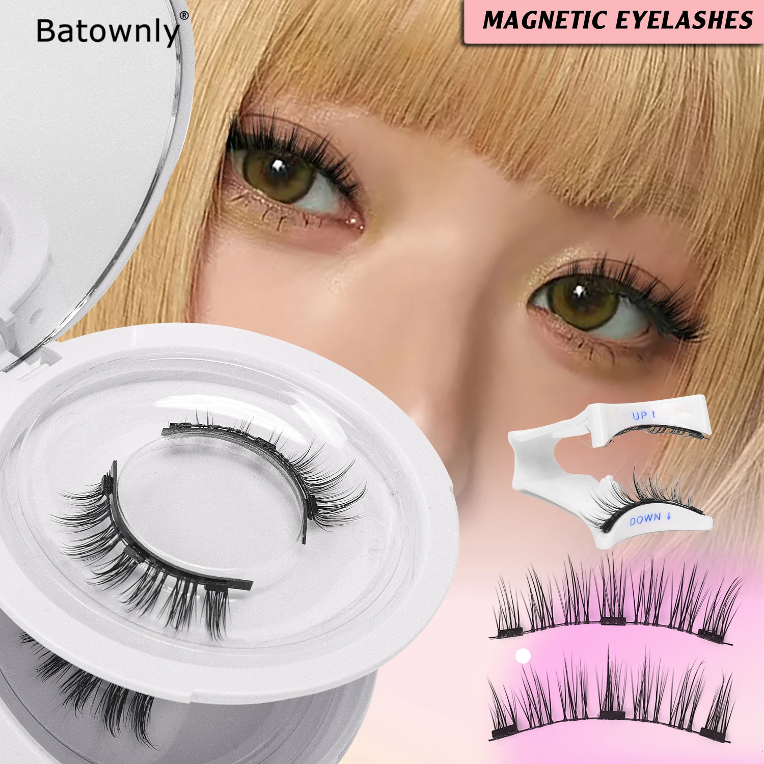 2 Pairs of Magnetic False Eyelashes, Natural Long Magnetic False Eyelashes Set, Comes with a Mirror and Eyelash Curler, Reusable, Waterproof, No Glue Needed, Cartoon-Style False Eyelashes Suitable for Sensitive Eyes, Easy to Apply and Remove, Convenient to Carry When Traveling or Dating