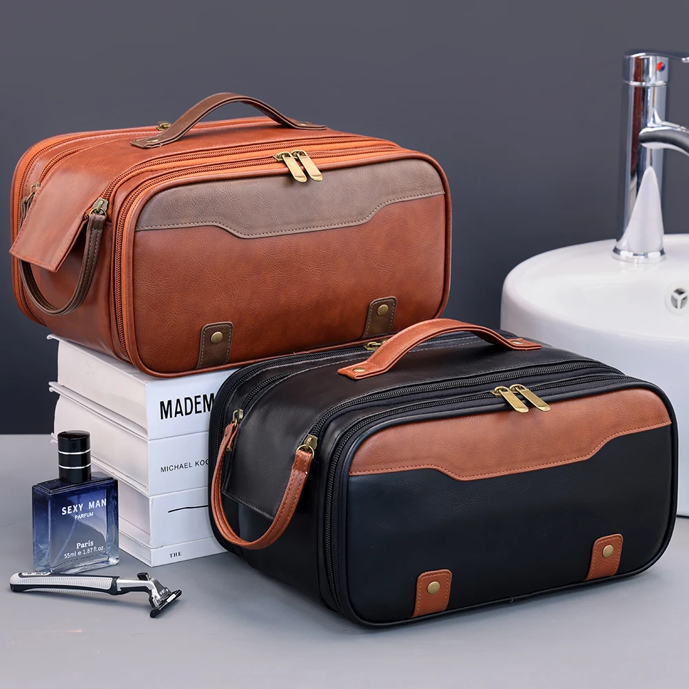 Premium Multi Pockets Men's Cosmetic Bag Waterproof Travel Makeup Organizer Portable Hanging Shaving Wash Toiletry Pouch Storage