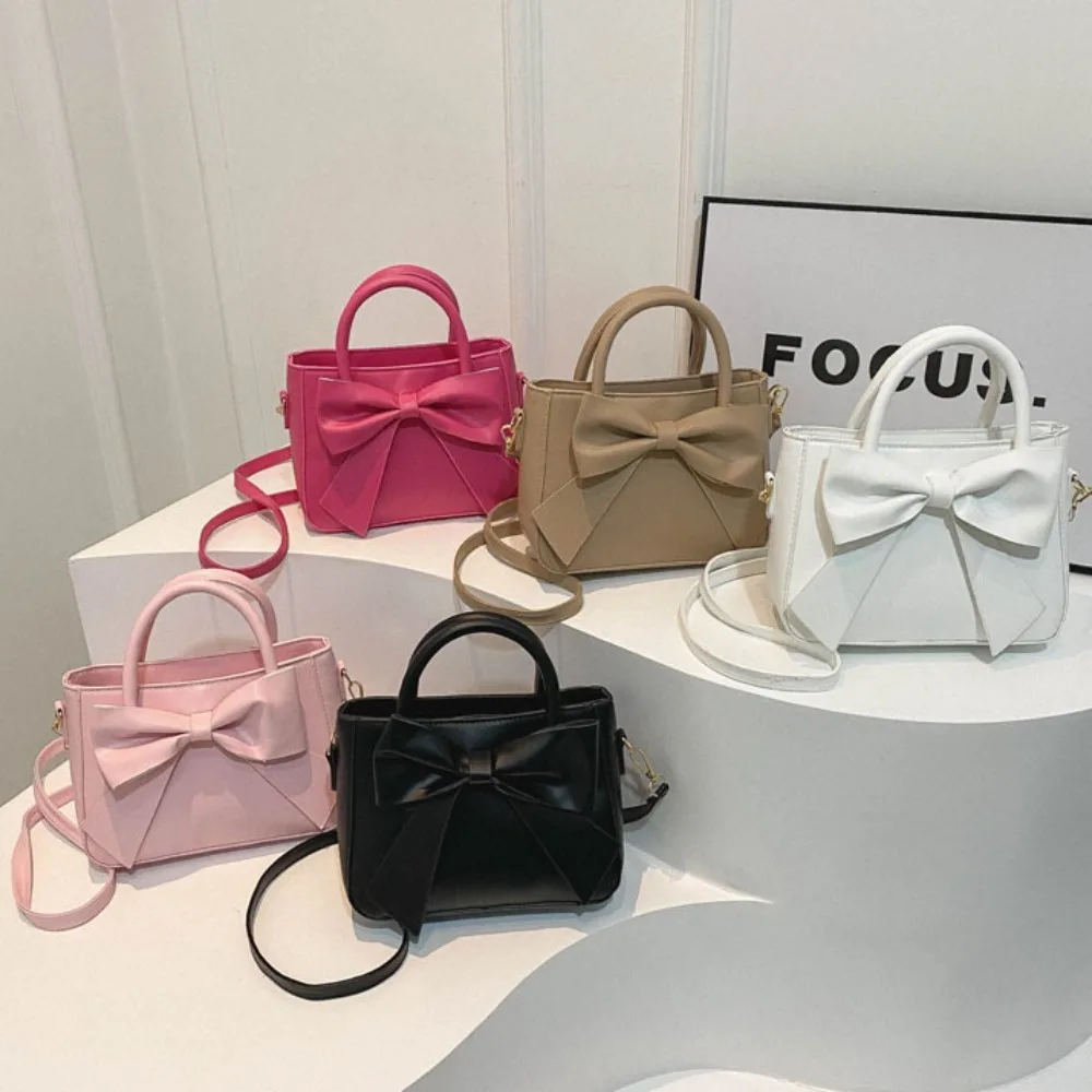 Trendy Bow Lady Shoulder Bag Handbag Solid Underarm Bag Daily Commuting Bag Casual Messenger Bag Sweet PU Leather Square Bag