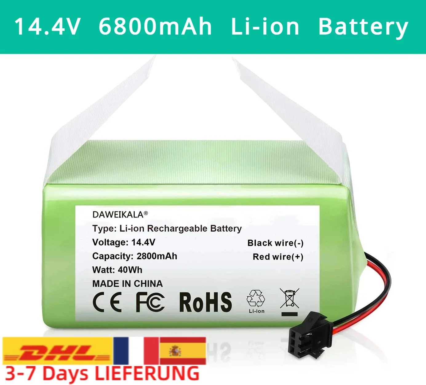 14.4V 6800mAh Li-ion Battery for For Conga 990 1090 Tesvor X500 Ecovacs Deebot N79 N79S DN622 Eufy RoboVac 11 11S RoboVac 30