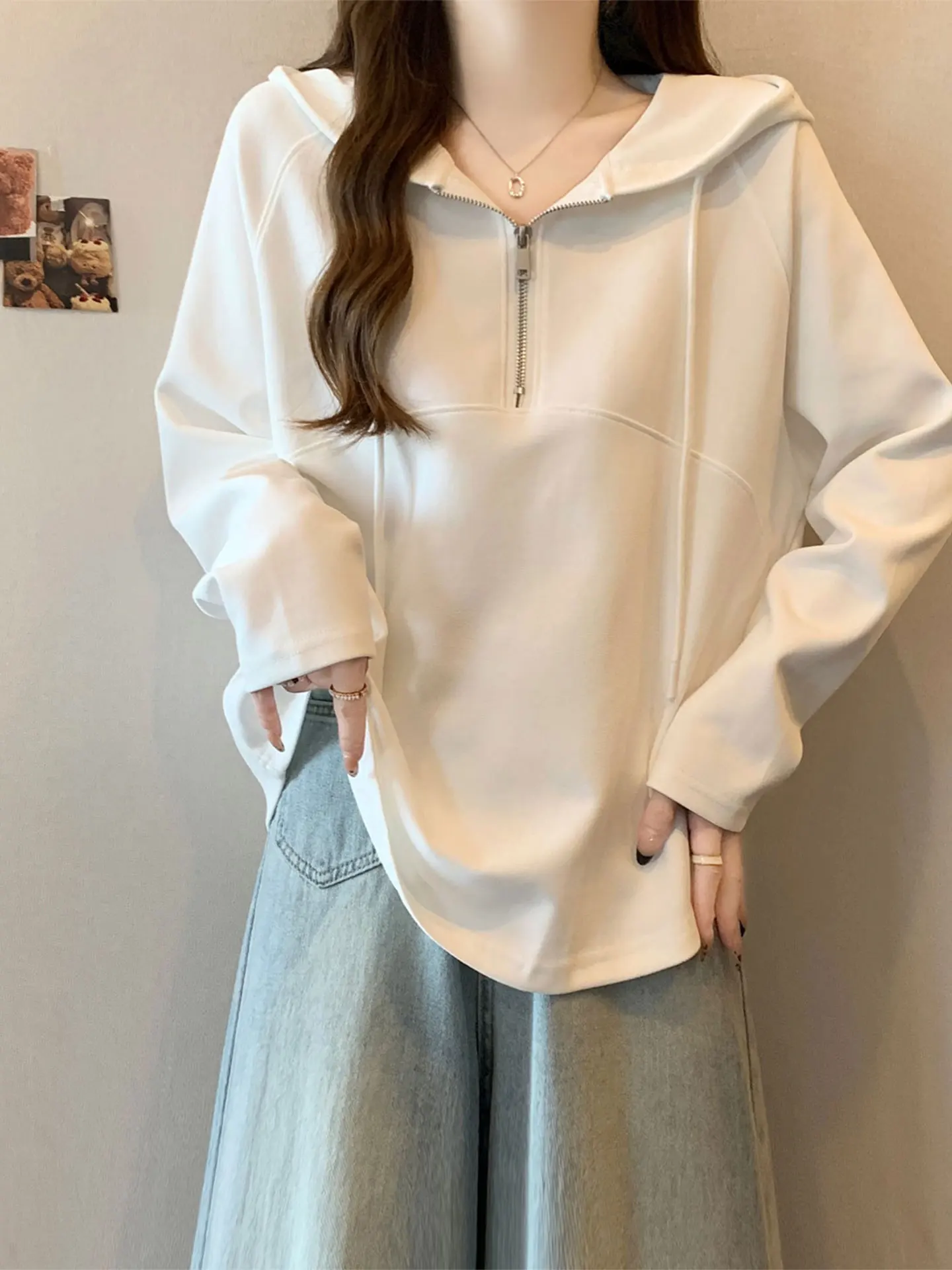 

Свободная толстовка с капюшоном Long Sve, женская белая толстовка больших размеров, удобная дышащая уличная одежда, осенне-зимняя куртка