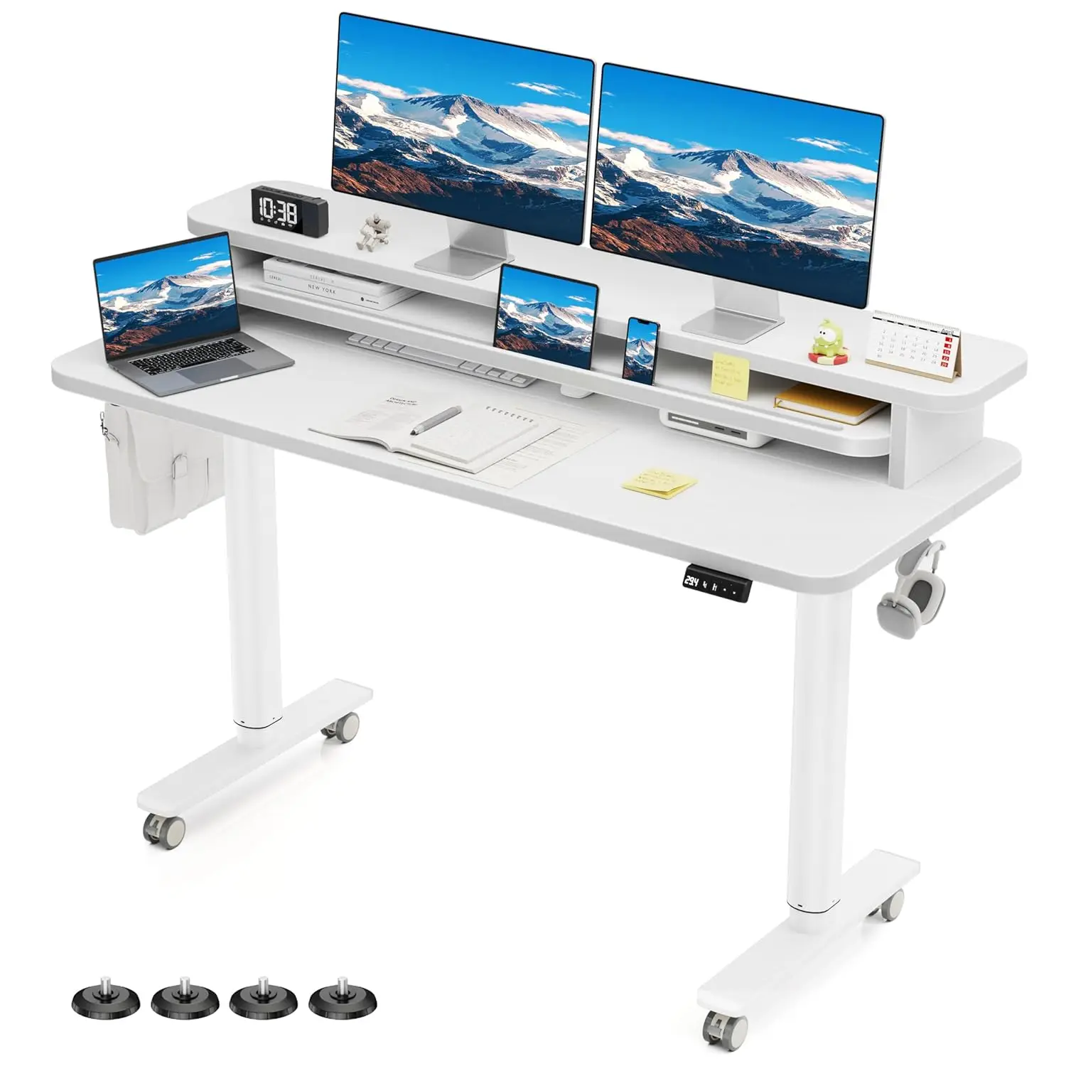 #Electric Standing Desk with Dual Monitor Stand, Height Adjustable Desk Sit Stand Desk with Memory Controller,, Customized
