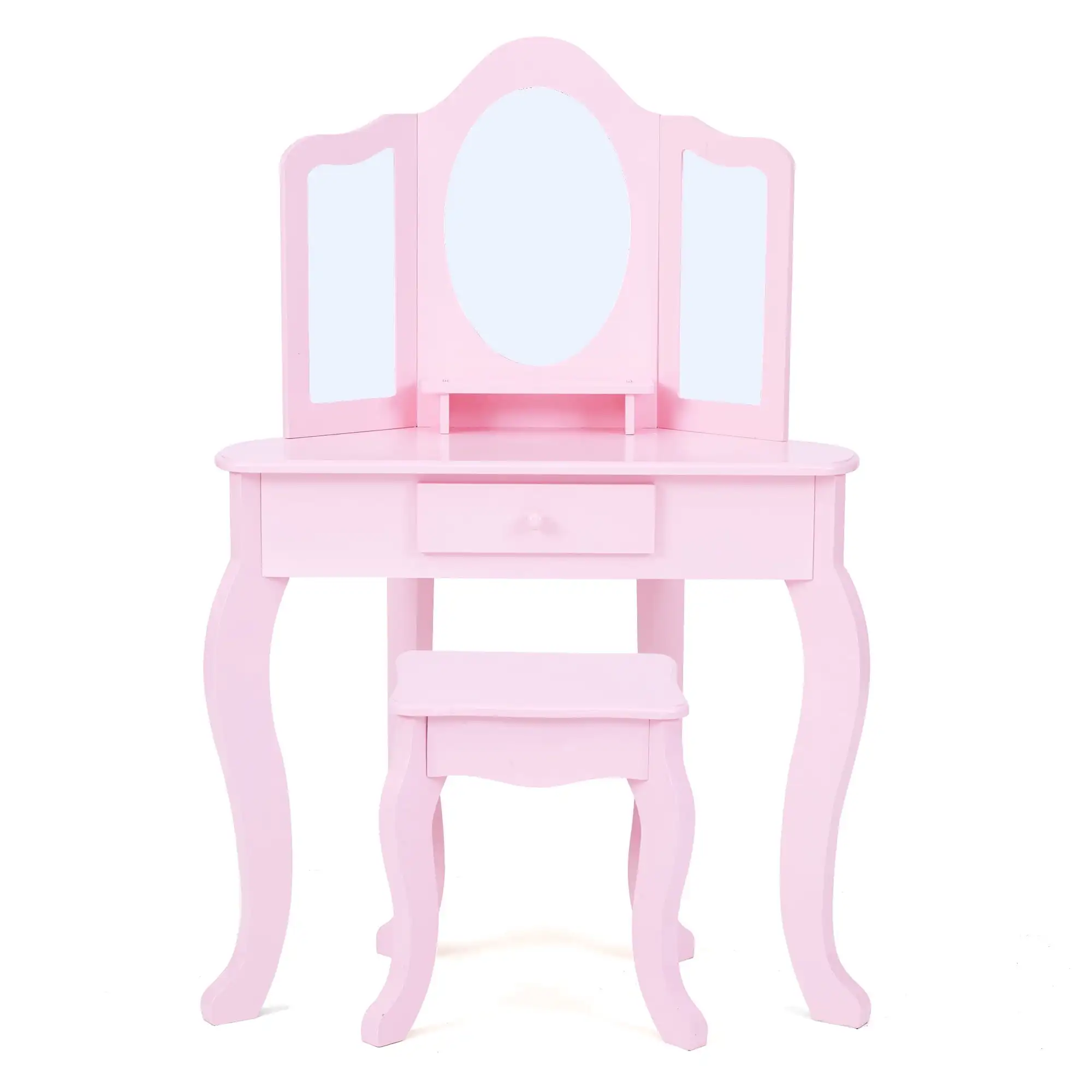 Kids Alessandra Kids Corner Vanity Table & Stool, Pink Drawers for hair accessories, jewelry, cosmetics and other treasures