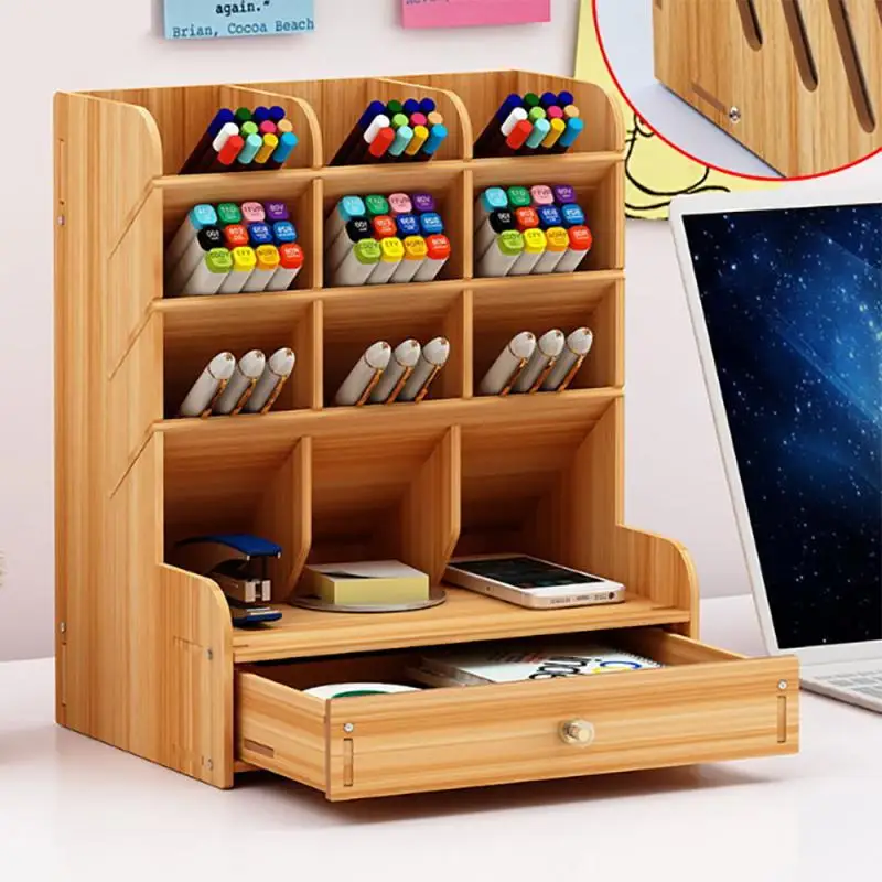 

Multi-function Wooden Desktop Pen Holder Office School Stationery Storage Stand Case Desk Pen Pencil Organizer