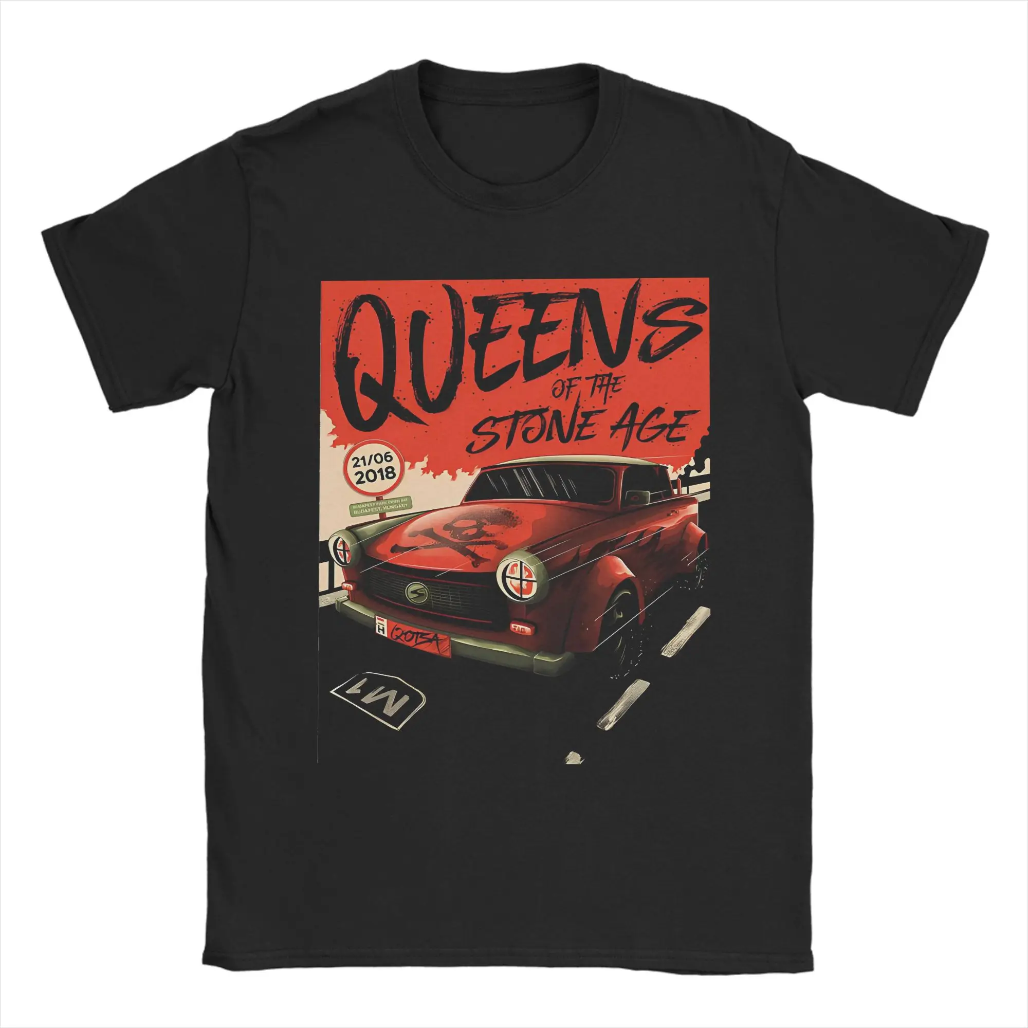 Funny Abang Mobil Queens of the Stone Age T-Shirts Men Round Neck 100% Cotton T Shirts  Short Sleeve Tees Gift Idea Clothing