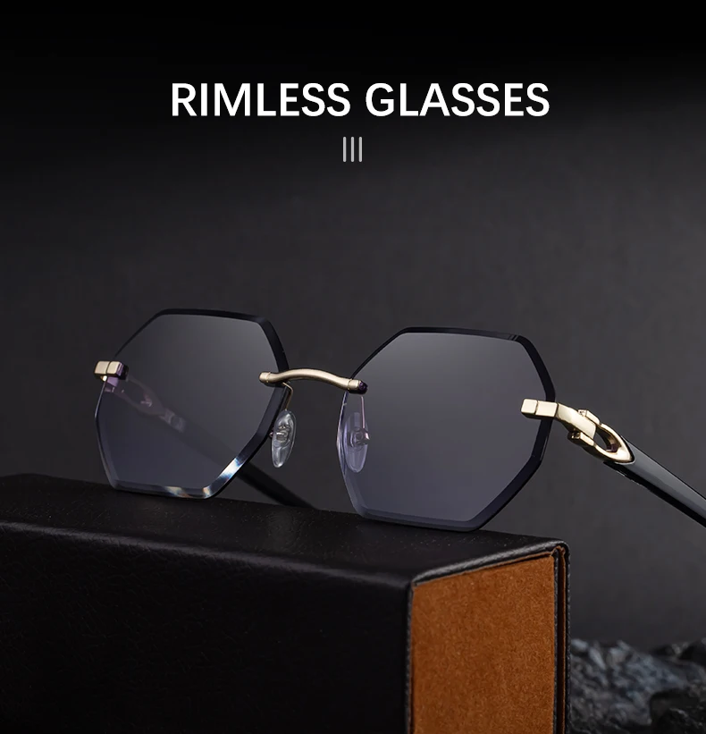 Modische randlose quadratische Sonnenbrille für Damen 2026 – Luxusmarke, sechseckiger Metallrahmen, trendige Outdoor-Sonnenbrille für Frauen – Detail 7