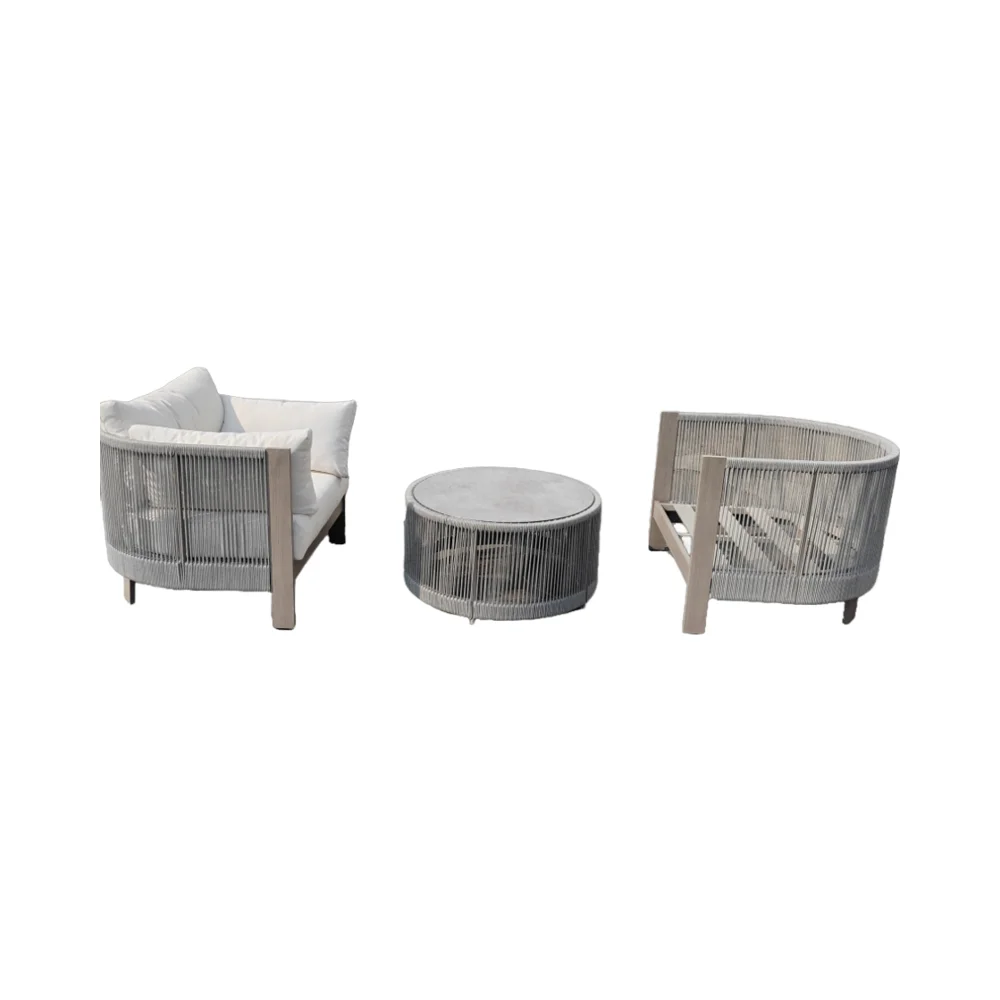 

Modern Design Three-Piece Garden Sofa Set Wooden Coffee Tables Rope Weaving Aluminium for Living Room Home Use