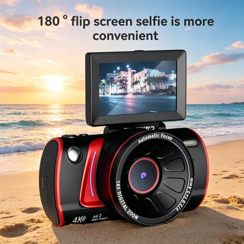 

1PC 4K 64MP Digital Camera 3 inch Flip Screen 18x Zoom Autofocus WiFi Function Suitable for Vlogging and Photography
