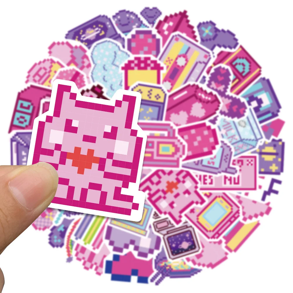 10/30/50pc INS Style Cute Pink Pixel Cartoon Stickers Decal Laptop Luggage Phone Scrapbook Guitar Car Decoration Sticker Kid Toy