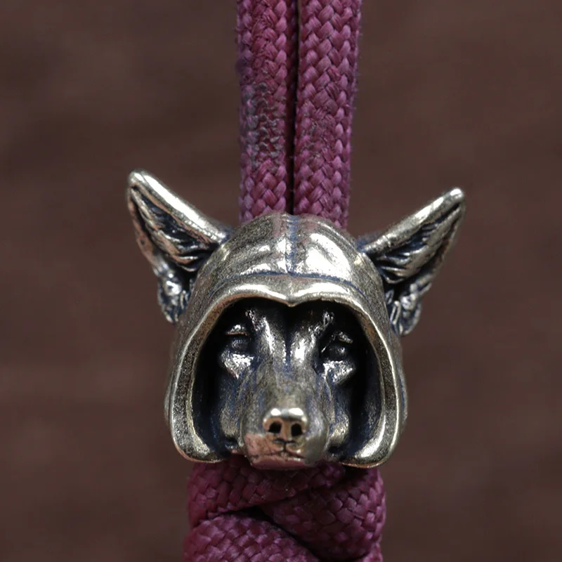 Dingo Hooded Brass Knife Beads Dog EDC DIY Paracord Woven Bracelets Lanyard Pendants Accessories Outdoor Tool Hangings Charms