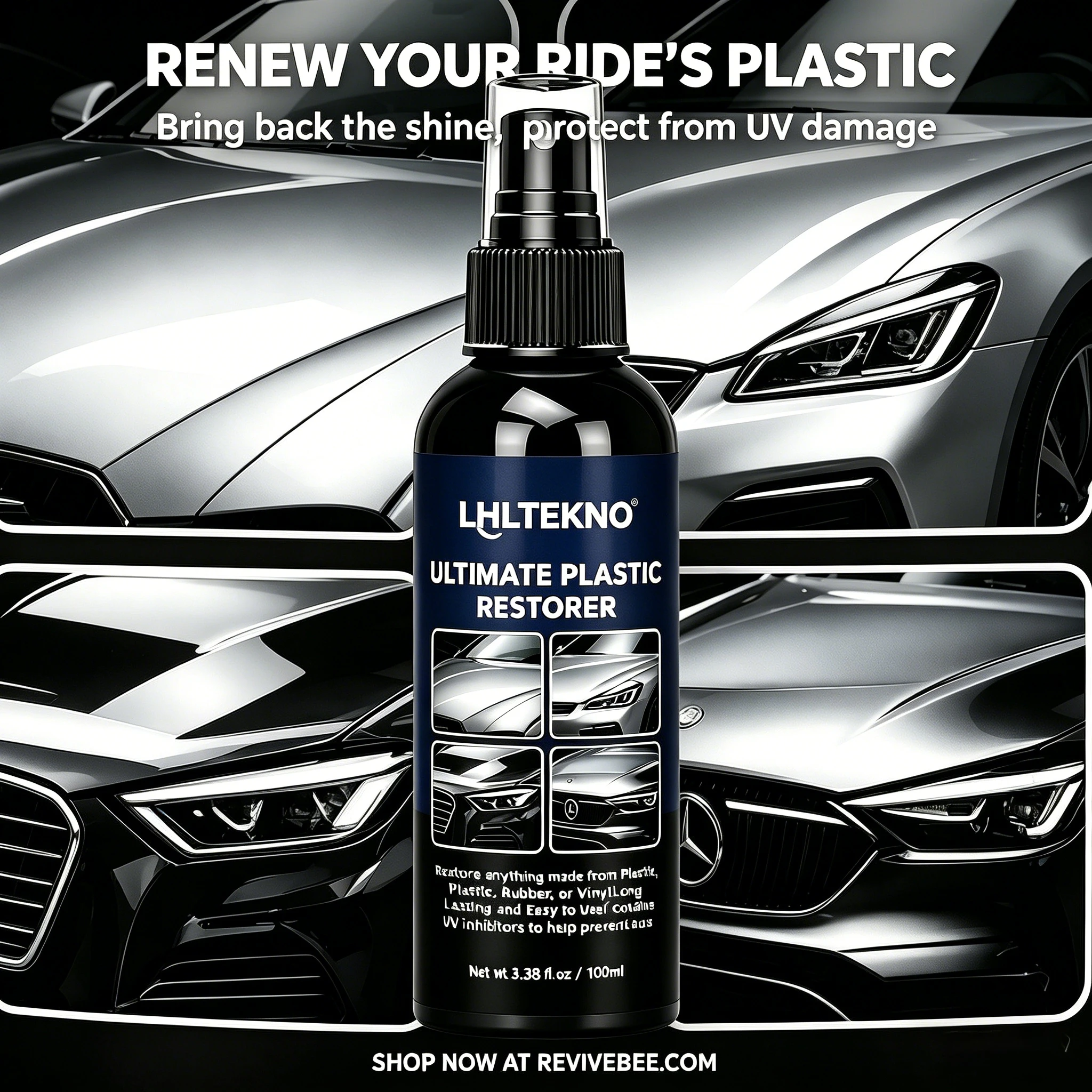 Ultimate Car Plastic Restorer Agent Quick Restore Faded Black Plastic Rubber Vinyl Trim Refurbish Coating Long Lasting UV Protec