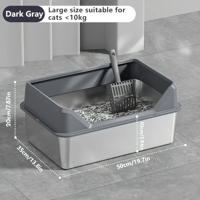 KEMORELA XL Extra grote kattenbak van roestvrij staal met deksel, hoge rand, grote kattenbakvullingbak inclusief schepje_voghion.com