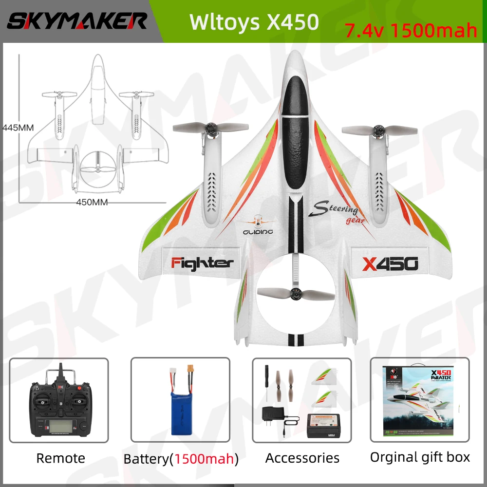 Wltoys XKS X450 RC Airplane 2.4G Remote Contorl 3D 6G 6CH Fixed