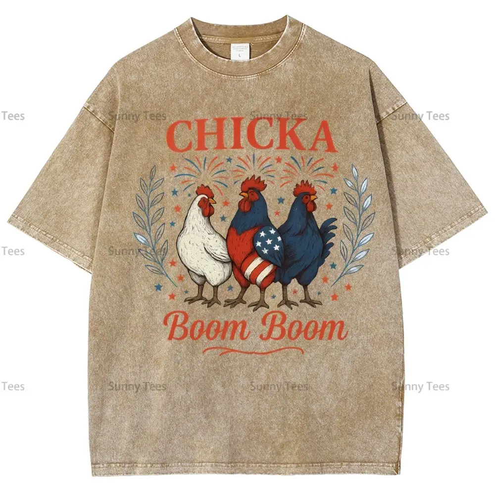 

Summer Women's Top Cotton Y2k Oversized T-Shirt Chicka Boom American Chick Print Clothes High Quality Loose Fit Gothic Tee