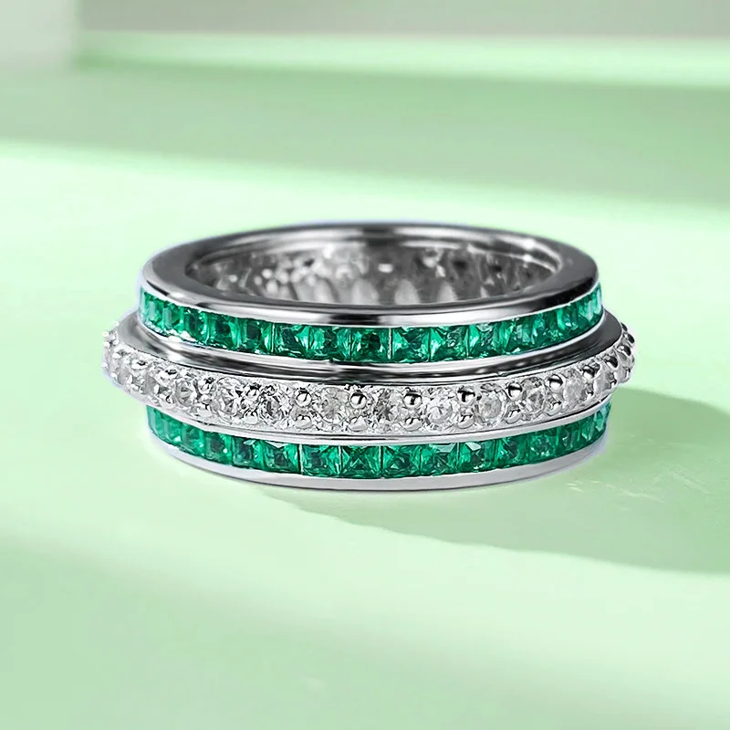 2025 Trend 100% 925 Solid Silver Emerald Ruby Lab Diamond Rotatable Rings for Women Gemstone Wedding Party Fine Jewelry HOT SELL