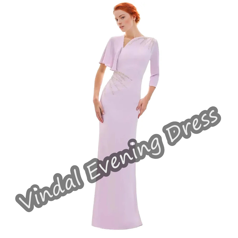 

Vindal V-neck Evening Dress Mermaid Floor Length Elegant Built-in Bra Saudi Arabia Crepe Three-quarter Sleeves For Woman 2024