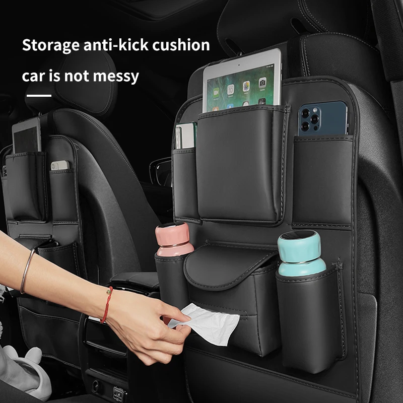 Car Back Seat Organizer Storage Bag  Leather Anti-Kick Pad Full Seat Back Protective Mat Child Anti Dirty Interior Storage Seat
