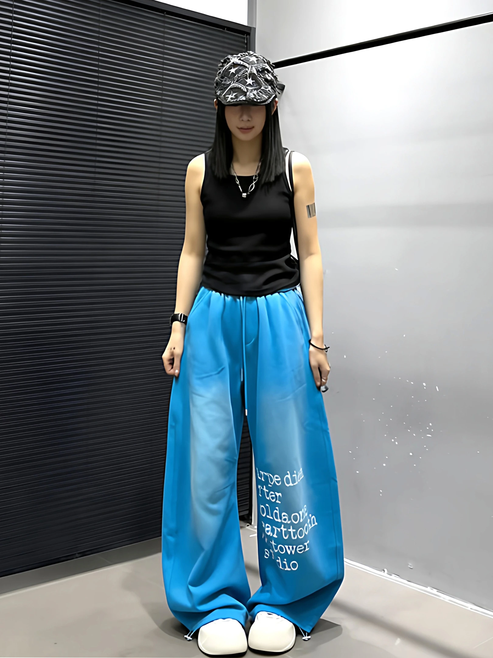 

Spring New Women's Elastic Waist Knife Pleat Loose Slimming Harlan Pants Vintage Wide Leg Casual Trousers Cuffed Long Pants
