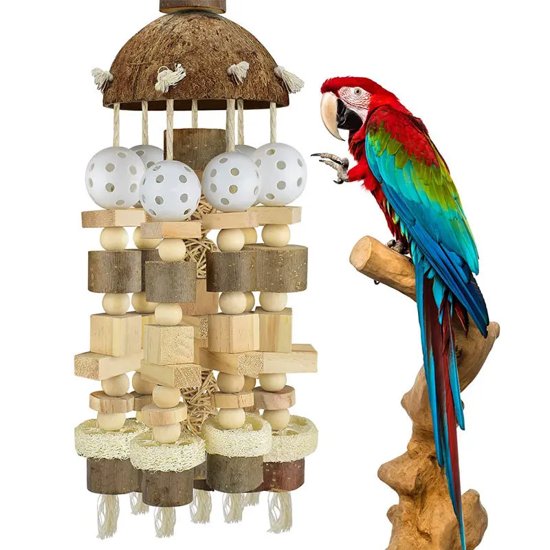 Parrot Toys Chewing Bird Supplies Utensils Wooden Coconut Shell Logs Cross-Border Special Large Parrot Bird Toys