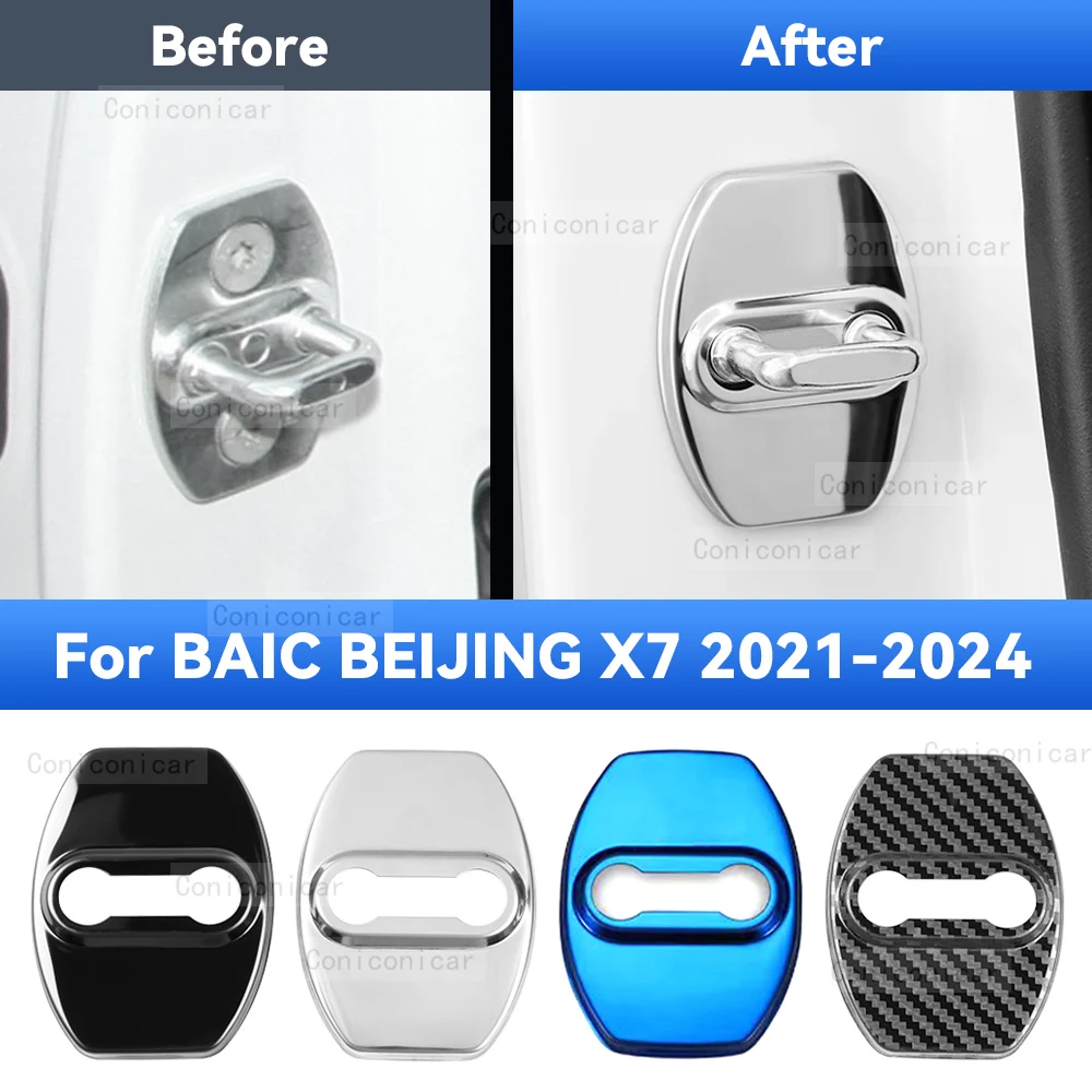 Car Door Lock Protector Cover Stainless Steel For BIAC BEIJING X7 2021-2024 Protect Buckle Anti-rust Decoration Accessories