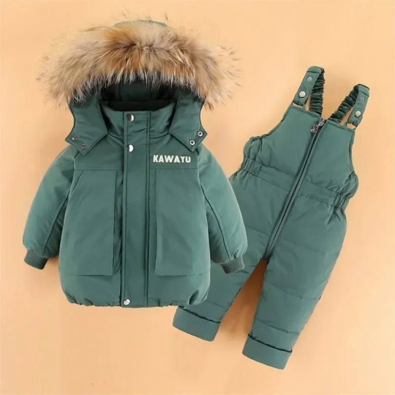 

Winter Baby Boy Snowsuit Hooded Warm Down Jacket For Baby Girl Infant Overalls 1-3 Years Toddler Boys 2PCS Clothes Set Outfit