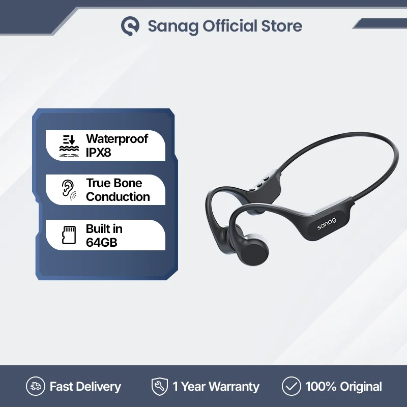 Sanag B60 Pro Bone Conduction Earphone IPX8 Wireless Open Headset Bluetooth 5.3 Swimming Bluetooth Headphones 64GB MP3 Earbuds