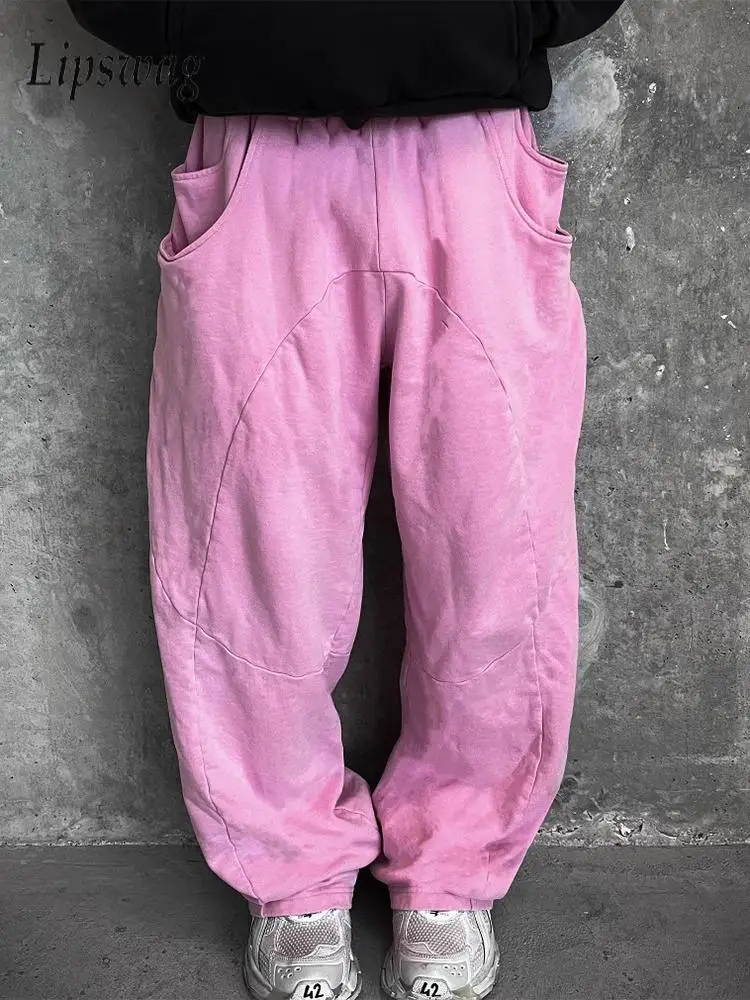 

Outdoor Casual Men's Loose Sweatpants 2025 Autumn Y2K Style Double Waist Drawstring Straight Pants For Men Hip Hop Baggy Pants