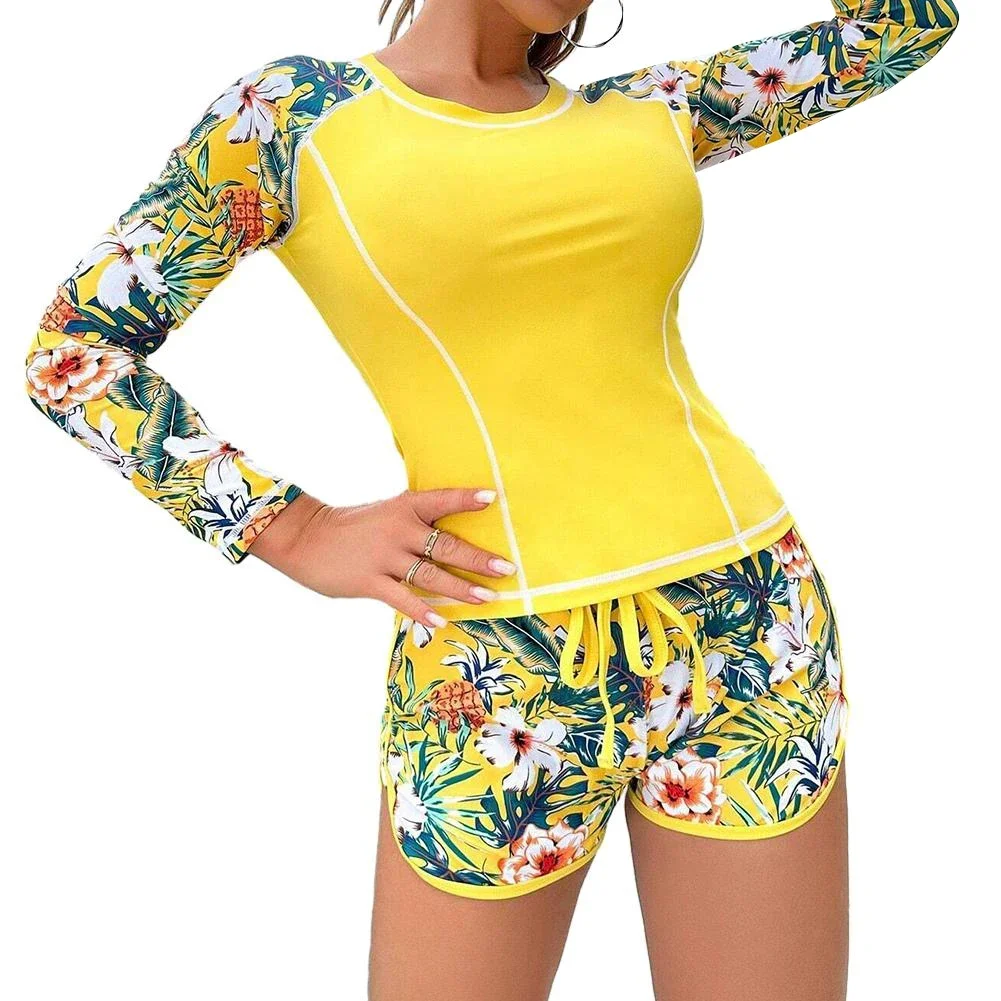 Female Women Beachwear Bikini Set Swimsuit Suit Spring Summer Nylon Printing Pullover S-XL Long Sleeve Brand New