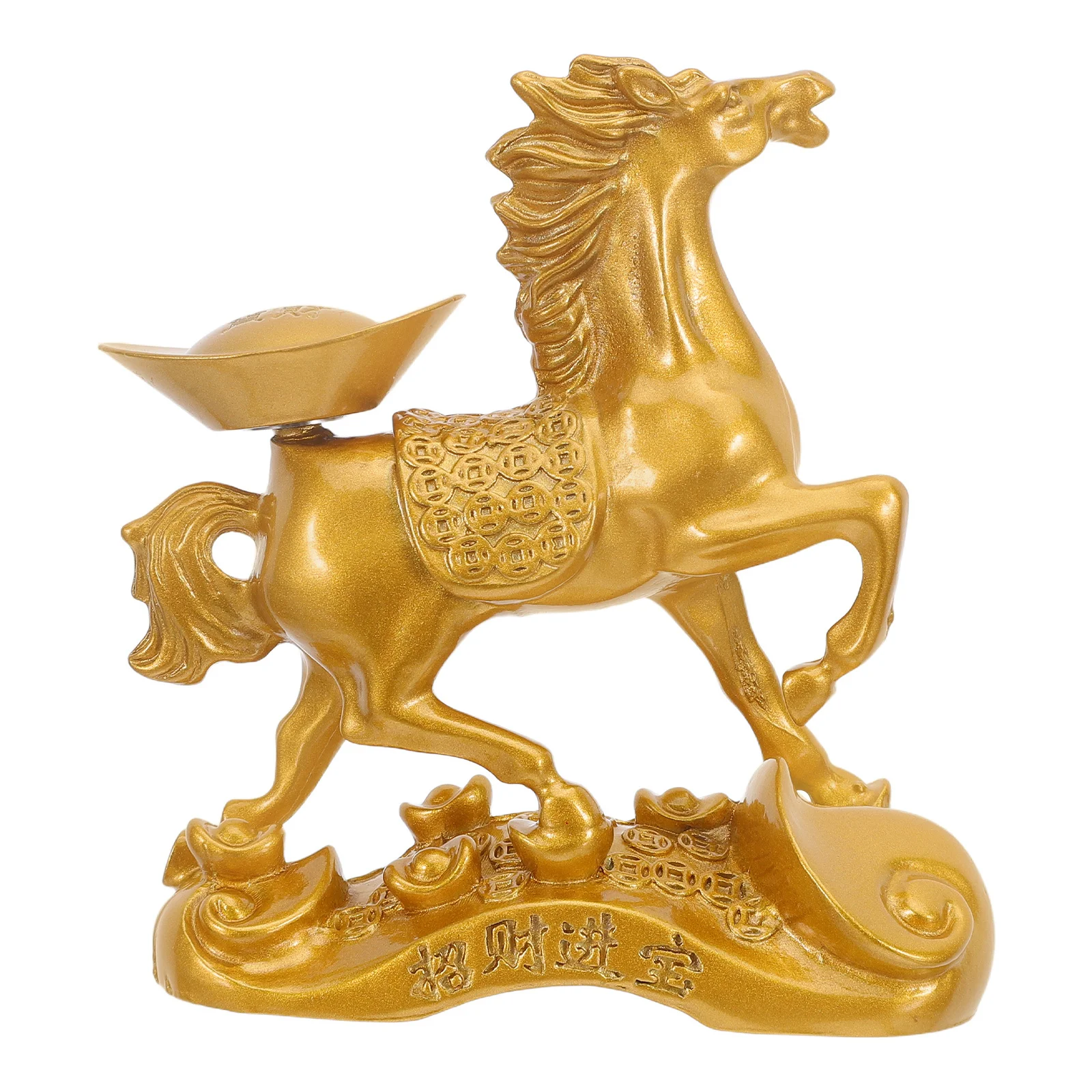 

Chinese Zodiac Gold Horse Statue Standing with Golden Ingot 2026 Feng Shui Decor Year of The Horse Lucky Ornament for Office