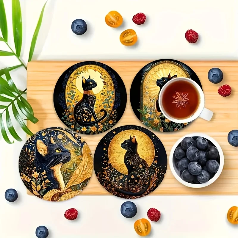 مجموعة قواعد أكواب خشبية ليلية مكونة من 6 قطع - مقاومة للحرارة للشاي والقهوة، ديكور مقهى المنزل - هدية مثالية لعطلة الشاي بعد الظهر