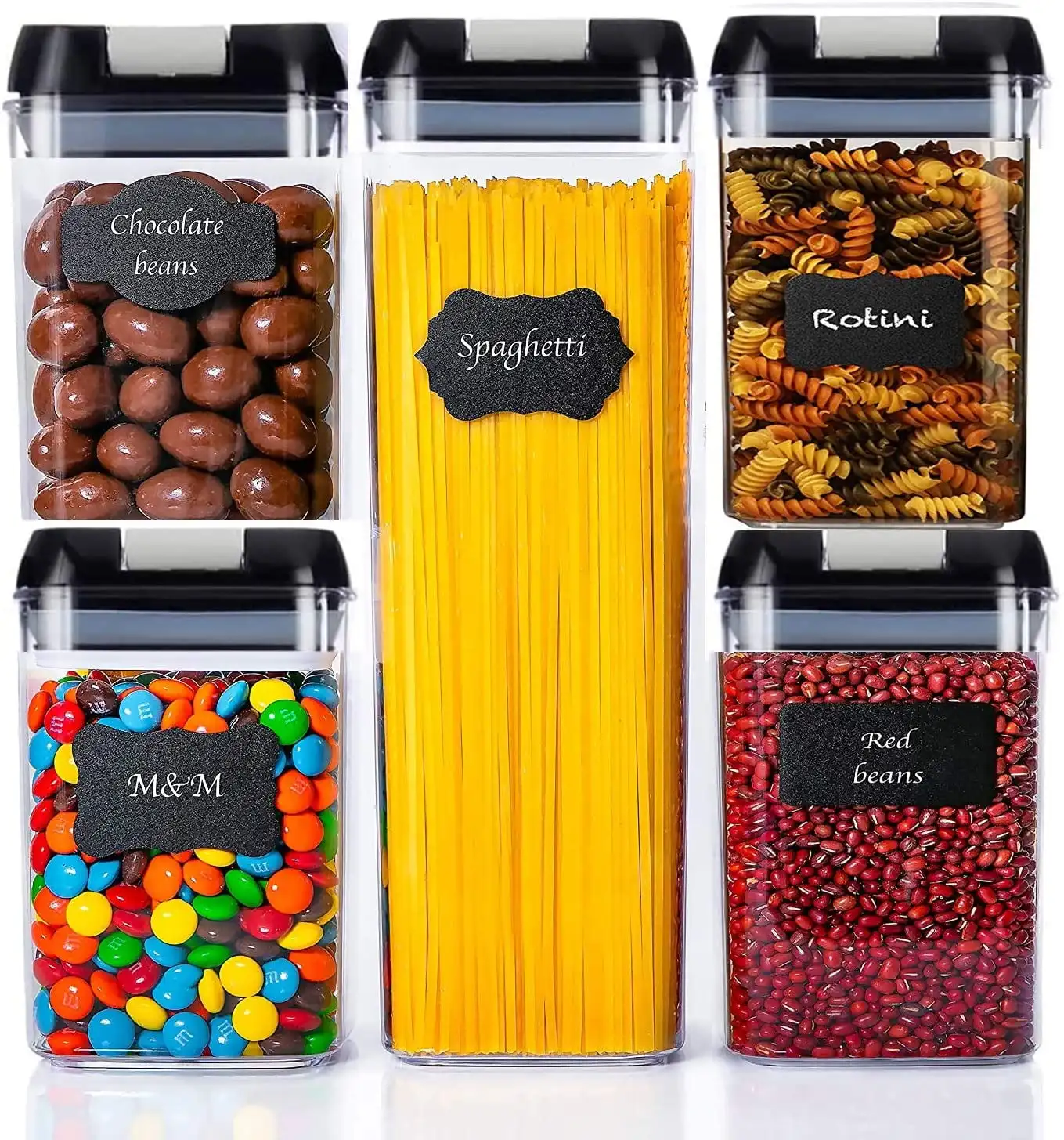 

Kitchen Food Storage Pantry Organization Containers - Set of 5, BPA Free Plastic Airtight Kitchen Organization and Storage- In