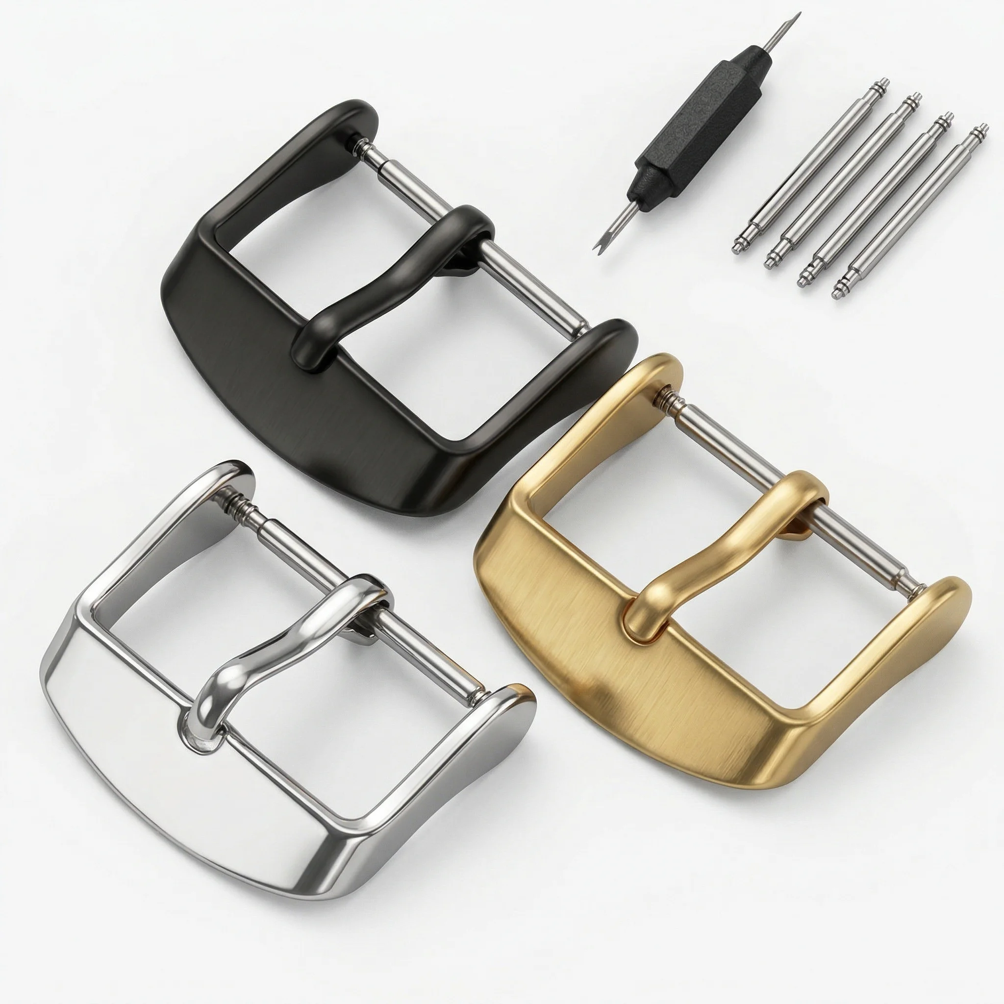 Watch Buckle 16 18 20 22 24mm Polished Black Glod Solid Stainless Steel Watchband Strap Clasp Accessories