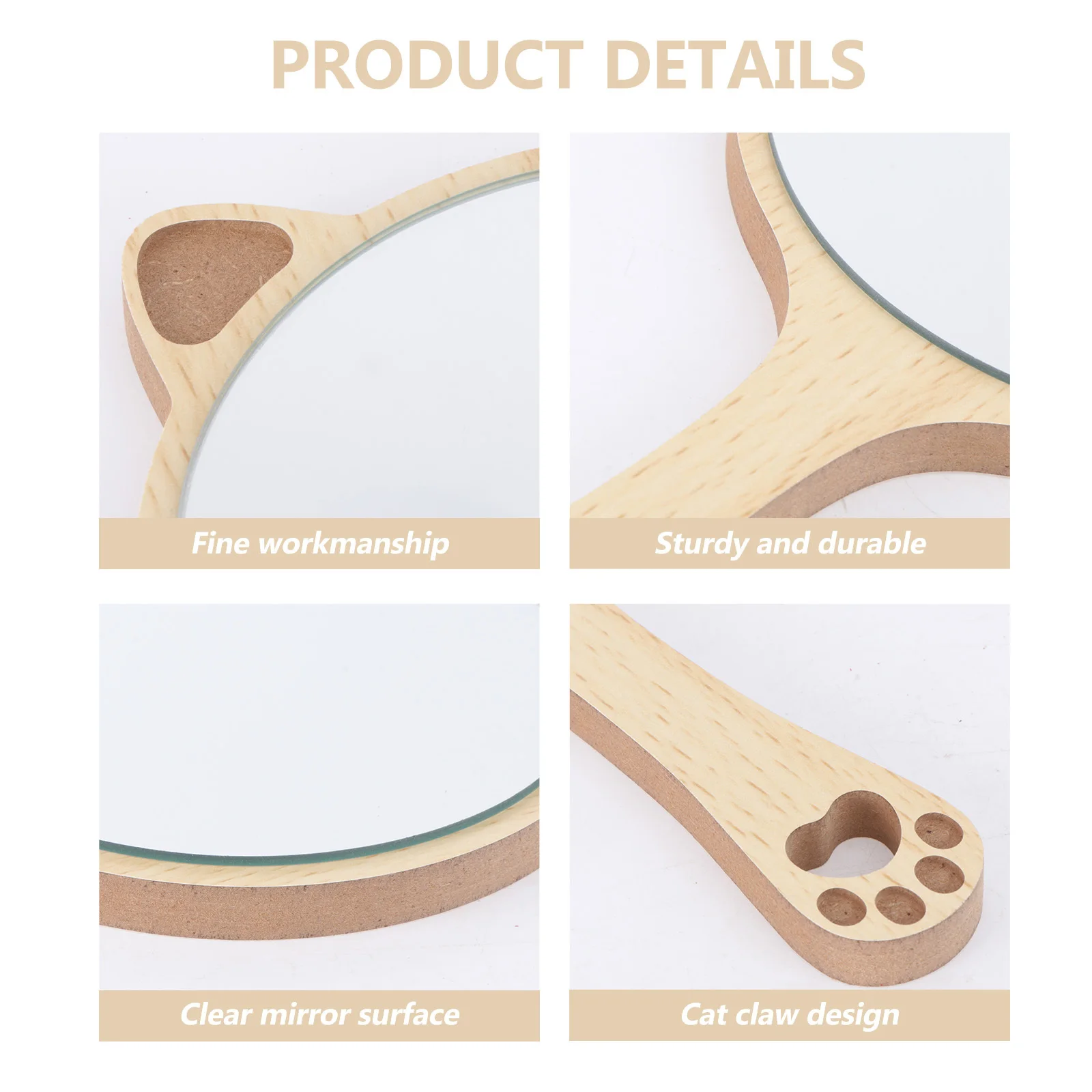 Schminkspiegel Hand Holz für kleine tragbare tragbare persönliche Spiegel Katzenohr Make-up Griff aus Holz