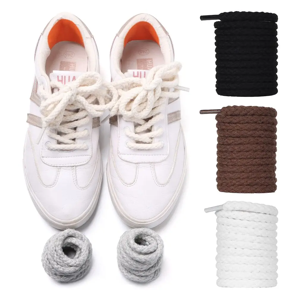 2pcs  Linen Cotton Shoelaces Drawstring Round Shoe Laces Cross Braiding Strap Board Shoes Shoestrings Bright Strings Accessory