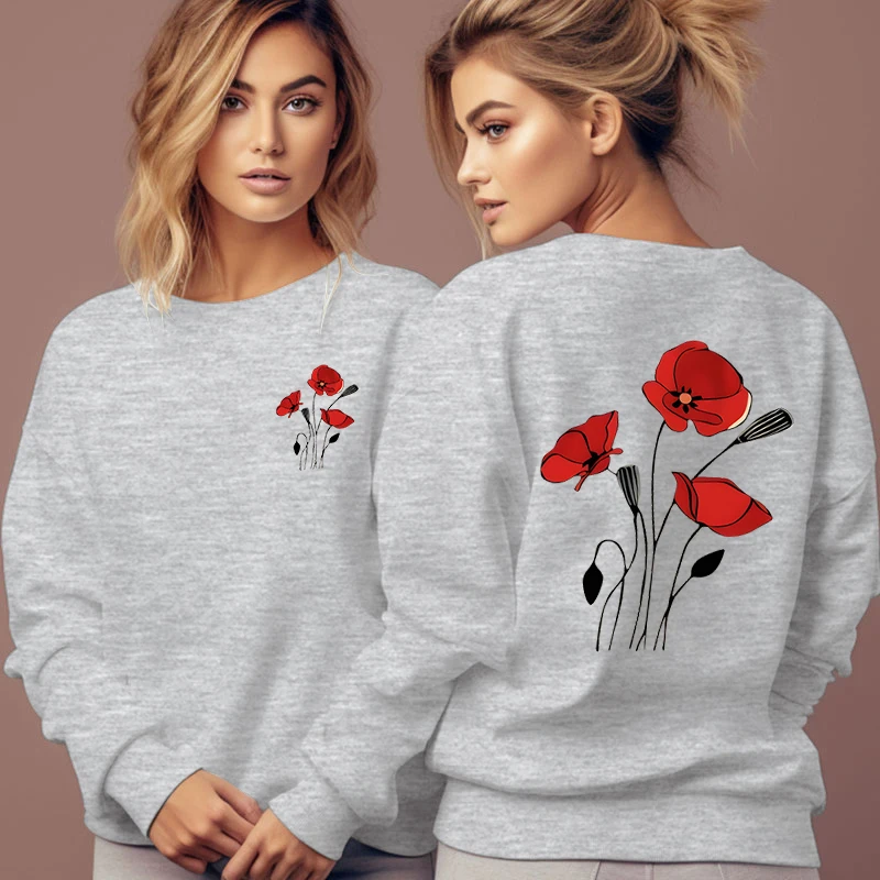 Red Rose Graphics Sweatshirts Vintage Fashion Women Hoodies Long Sleeve Flower Trend Fleece Streetwear Female Rose Y2K Pullover