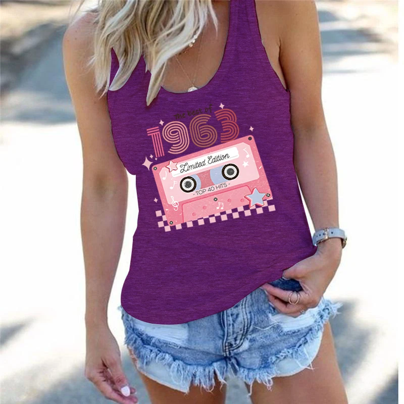 Woman Clothing 62th Birthday Cassette Fashion Casual Tops 1963 Limited Edition Graphic Racerback Tank Top Women Vintage Tanks