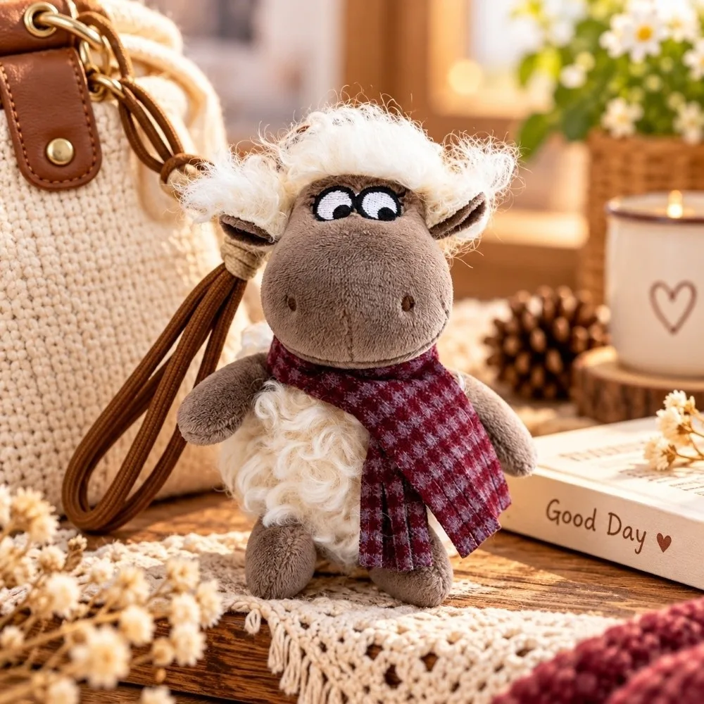 Cartoon Hanging Decor Plush Sheep Pendant Ornaments Fluffy Year of Sheep Keychain Soft Curly Funny Stuffed Goat Doll Bag Charm