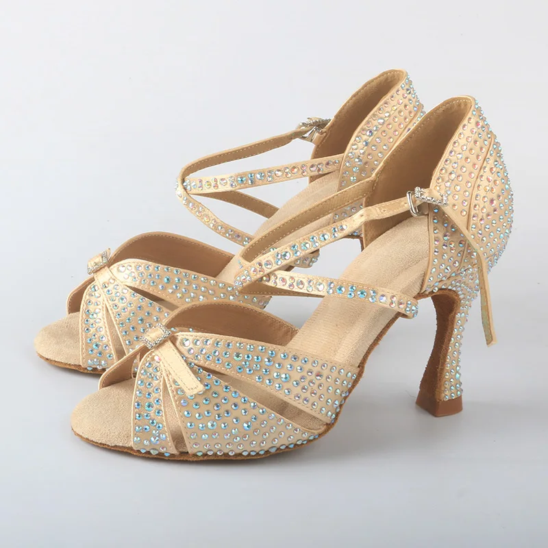 

Venus lure Танцевальная обувь на индивидуальном каблуке со стразами, темно-зеленая атласная ткань со стразами, замшевая подошва, сандалии для сальсы, 9 см