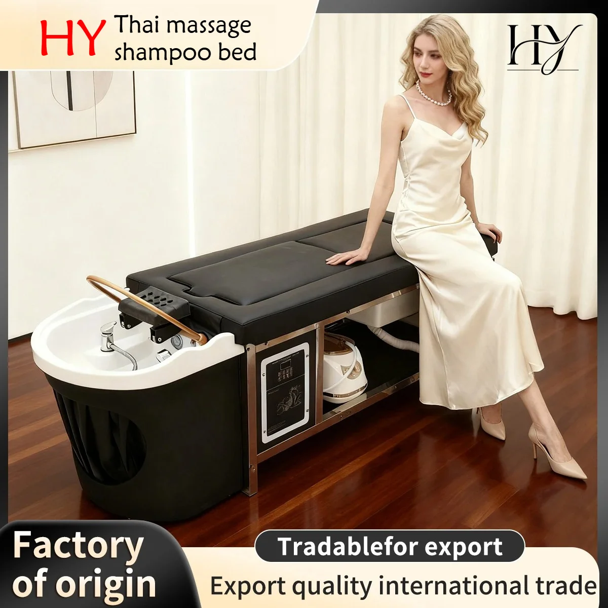 Professional Spa Thai Shampoo Bed Multifunctional Hair Washing Massage Table With Storage Cabinet Barber Salon Furniture
