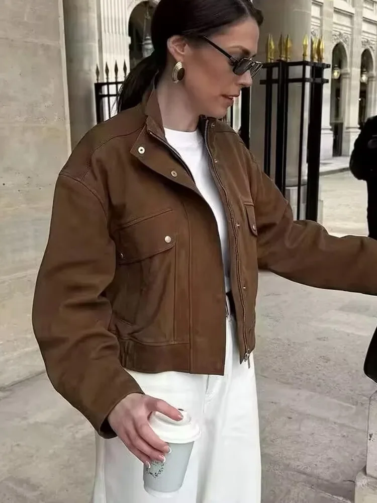 

HH Осенняя женская новая мода с длинными рукавами на молнии с высоким воротом и карманами Дизайнерские пальто Элегантная женская замшевая текстурированная уличная куртка