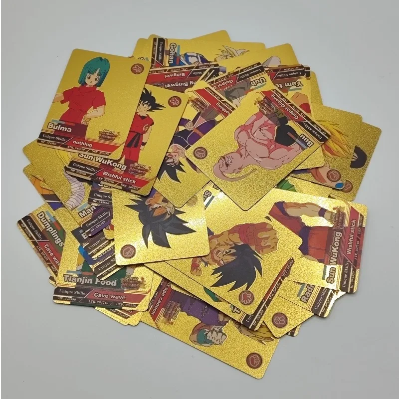 2025 Nueva edición 55 Tarjetas de oro de Dragon Ball Edición en inglés Tarjetas de lámina de oro Goku Super Saiyan