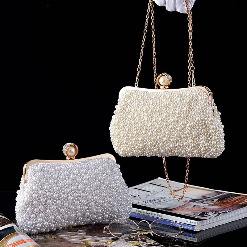 ABS Evening Party Clutch Bag Chic Brides Wedding Handbag Women Pearl Dress Dinner Bag Diamond Clutch Purse Shoulder Chain Bags