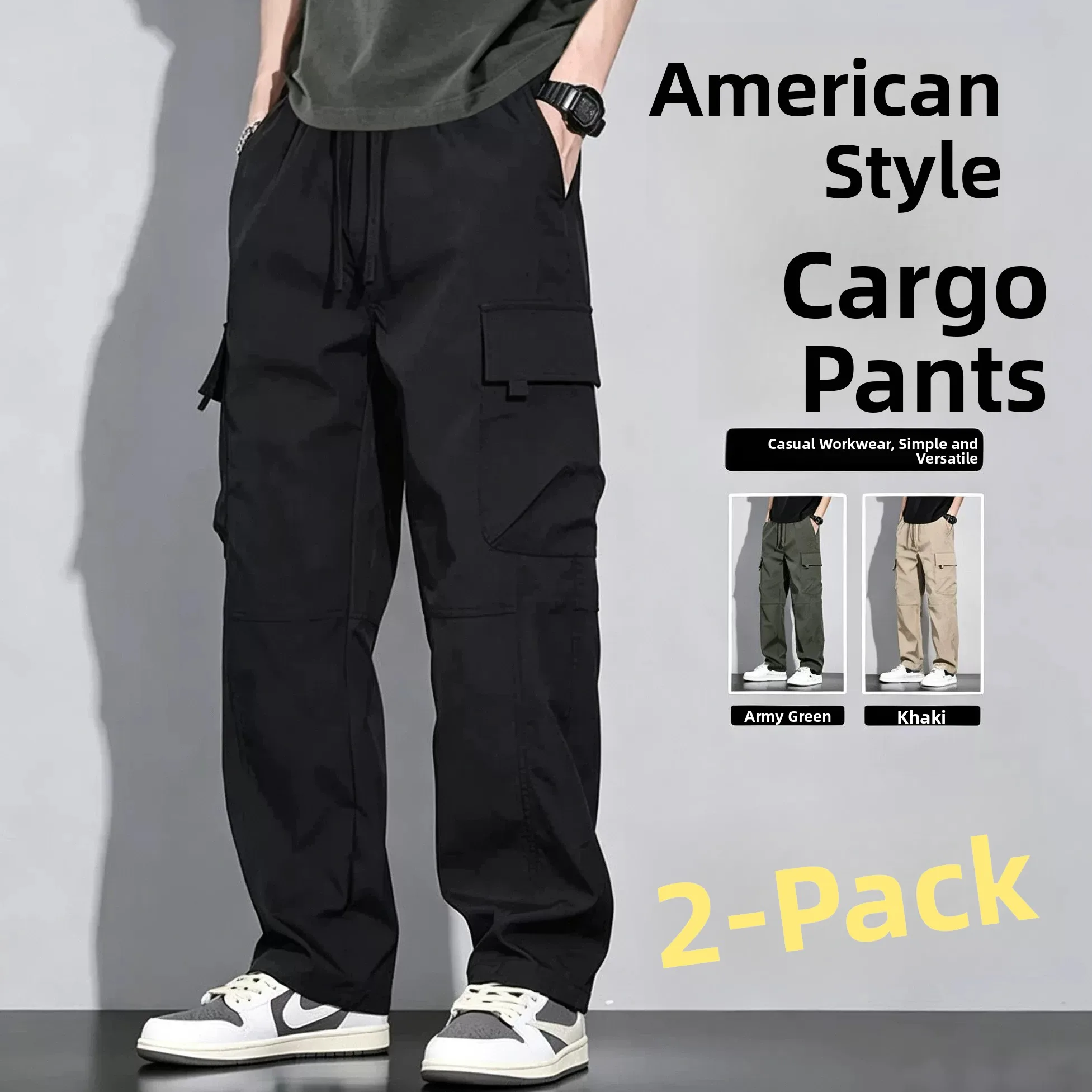 2026 New Men's Casual Straight Leg Work Trousers Multi-Pocket Durable Dirt-Resistant Autumn Winter Construction Site Loose Waist