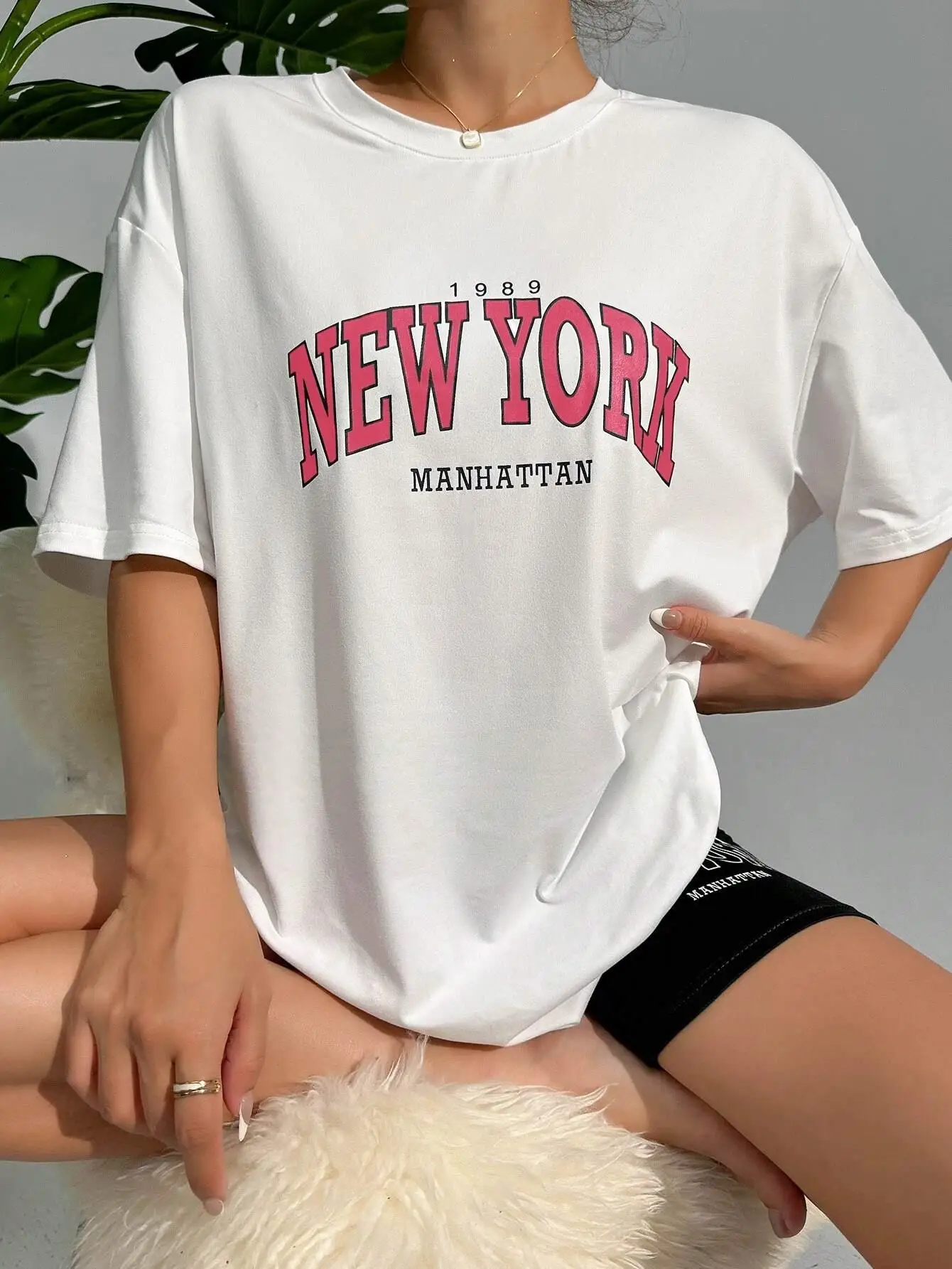 1989 New York Manhattan City Letter T-Shirts Set Women Fashion Casual 2 Piece Set Street Casual Shorts Cotton Breathable Tshirts