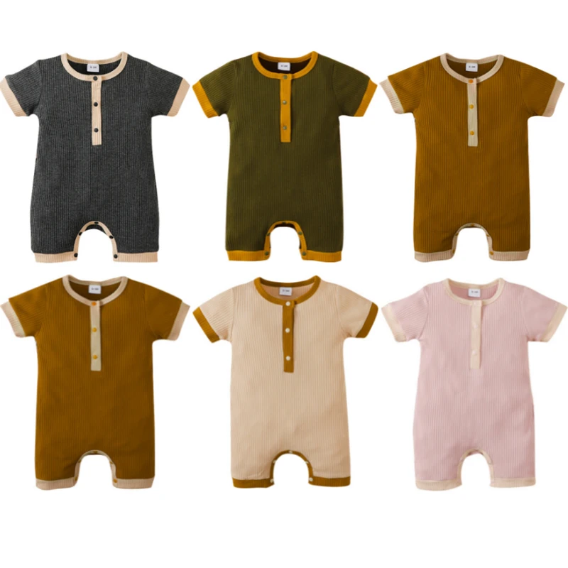 

Newborn Baby Boys Girls Romper Summer Toddler Clothes Infant Short Sleeve Cotton Ribbed Jumpsuits Playsuits Casual Outfits