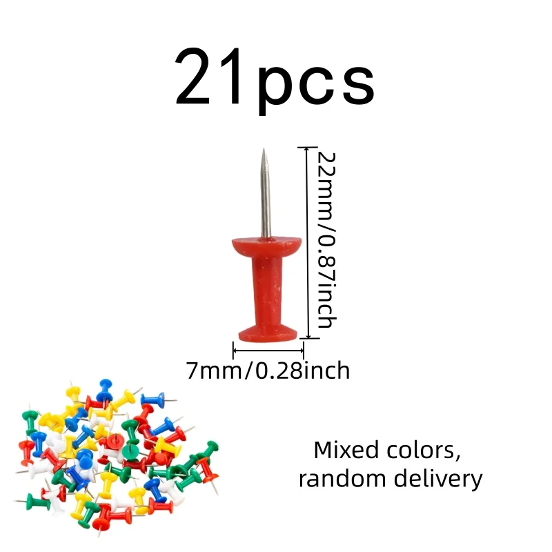 21 pcs I-Shape Map Pins, Office Bulletin Board, Sharp Steel Pin Point, Easy Finger Push Grip, Multipurpose